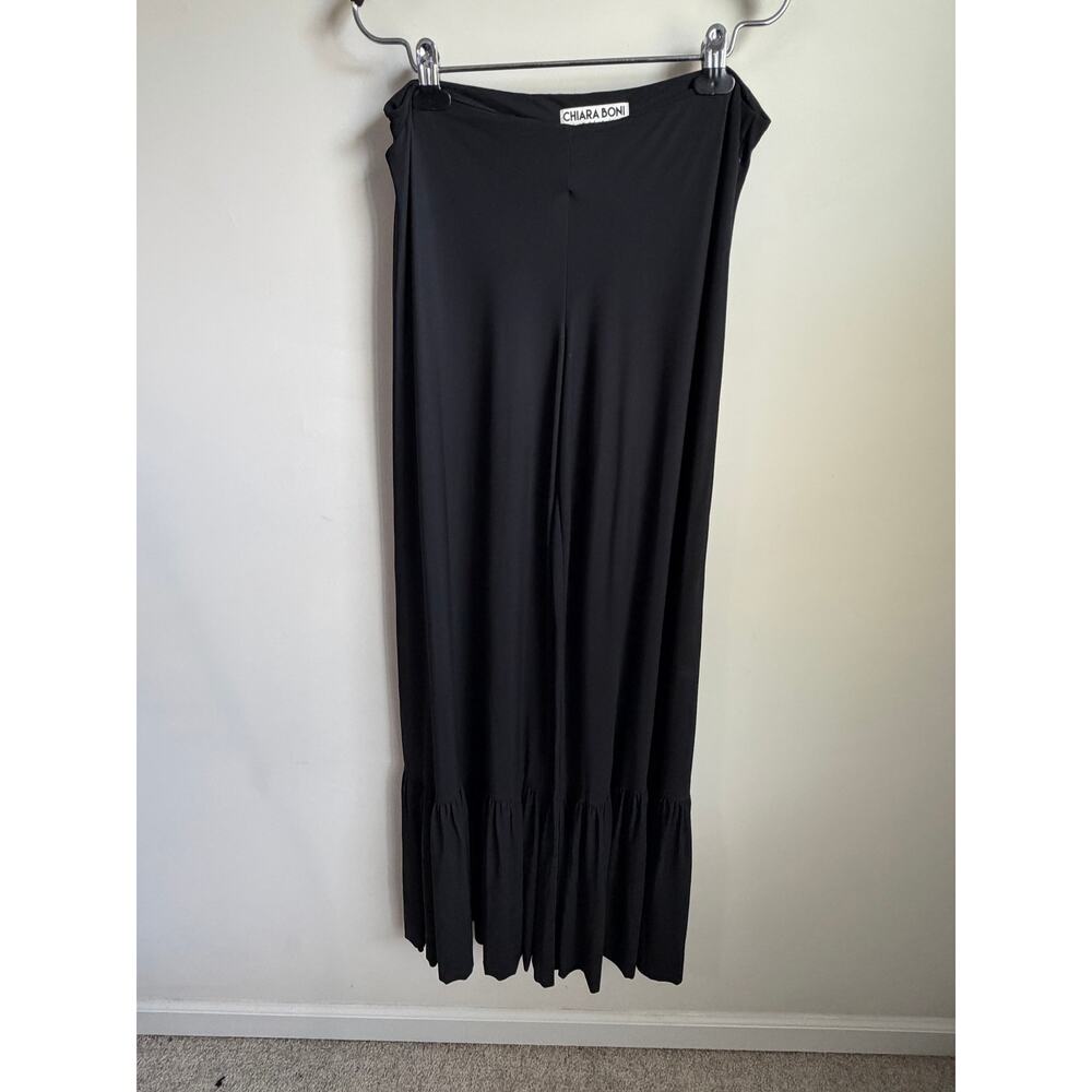 Chiara Boni La Petite Robe High Waisted Ruffle Hem Wide Leg Pants Black Women 46 - Picture 2 of 10